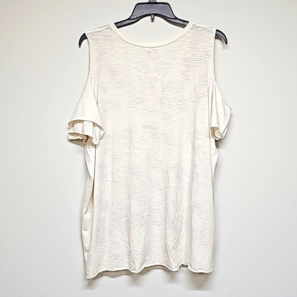 Lucky Brand cold shoulder slub yarn floral embroidered tee, coral cream 3X - Picture 4 of 9